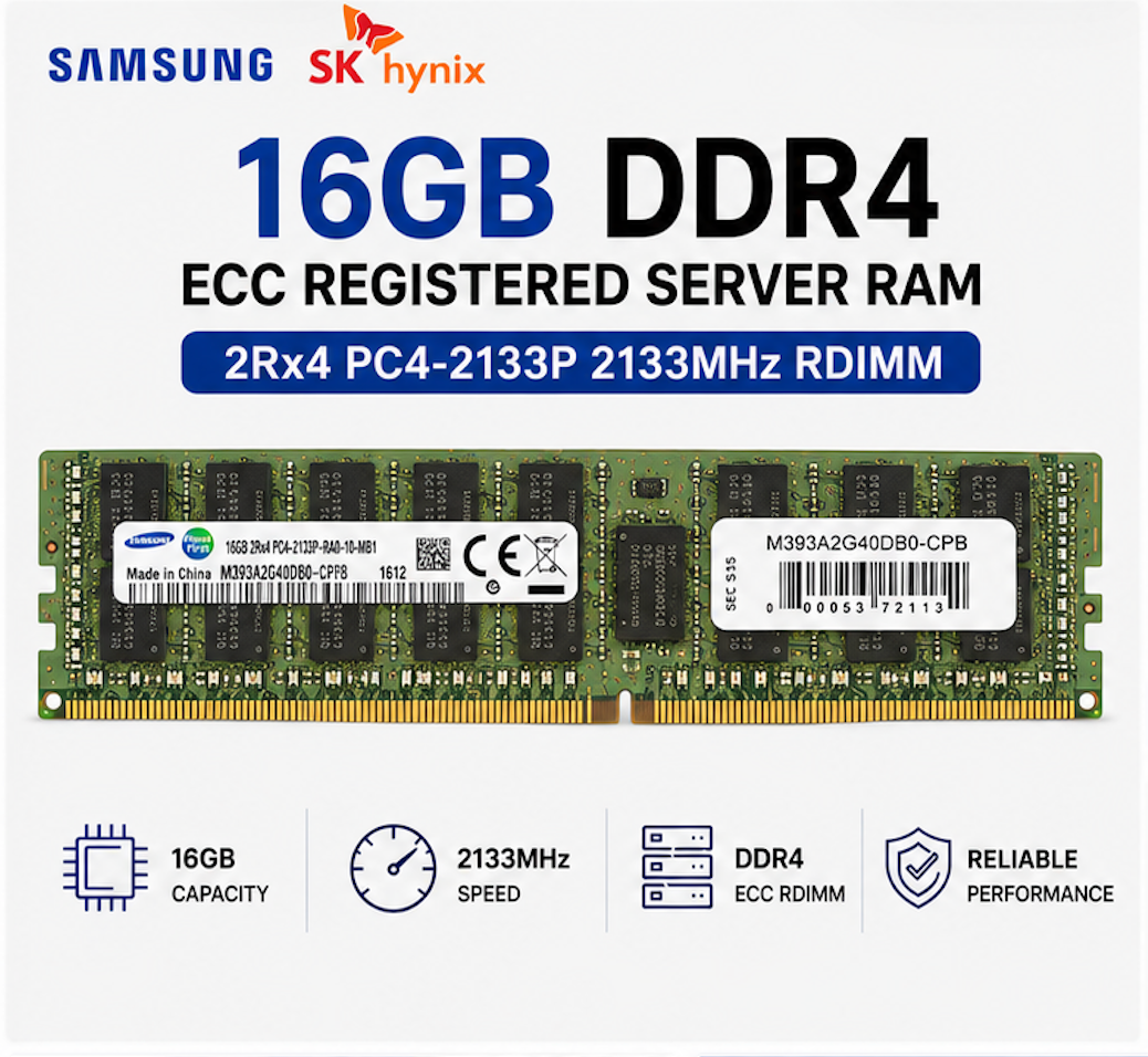 SK hynix 16GB DDR4 ECC Registered Server RAM," "PC4-2133P RDIMM," "2133MHz Server Memory," and "Enterprise Server RAM,"