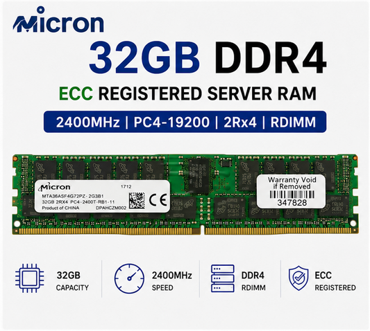 Micron 32GB DDR4-2400 ECC Registered RDIMM Server RAM | PC4-19200 CL17 2Rx4
