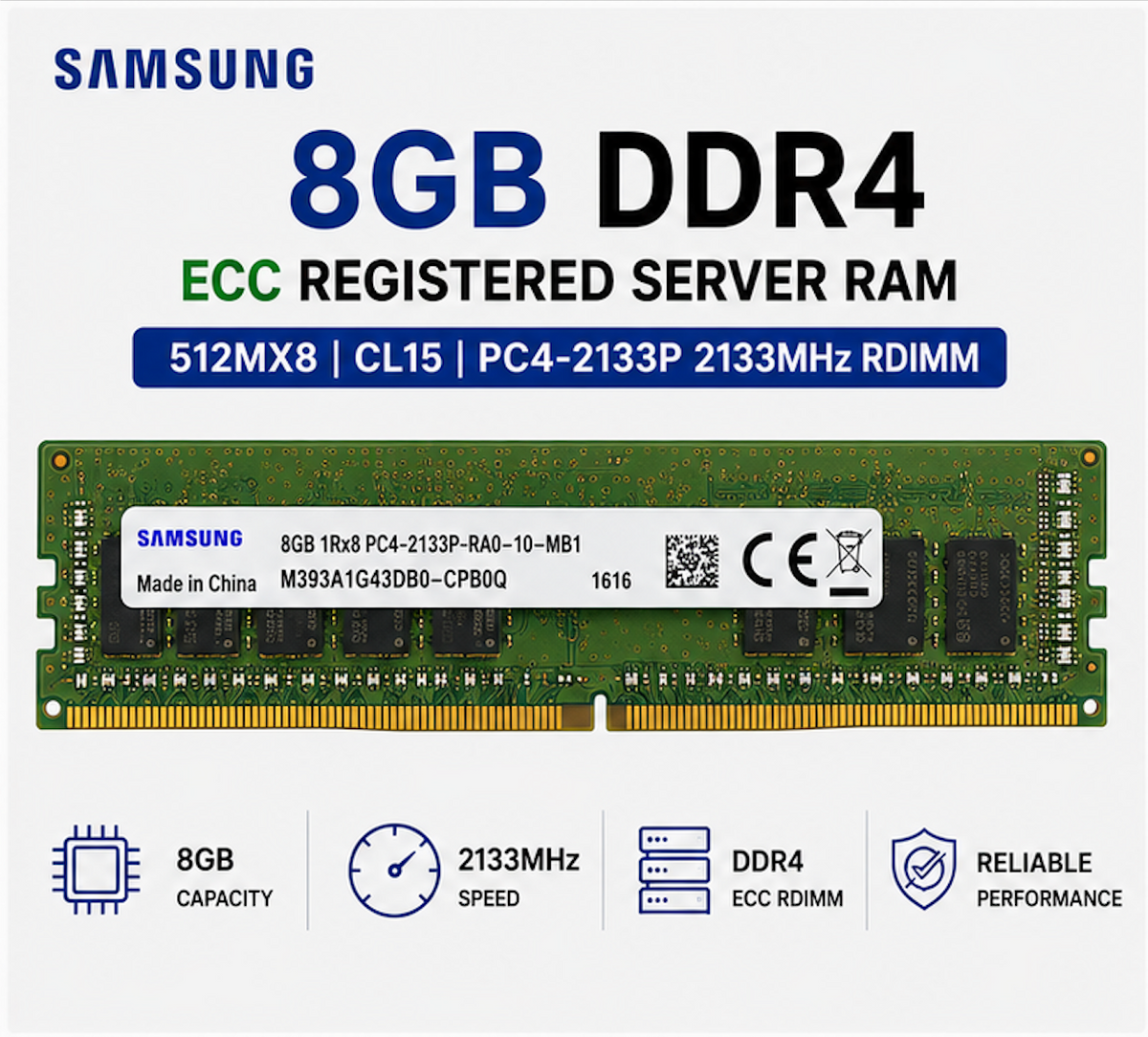 Samsung 8GB DDR4-2133 ECC RDIMM Server RAM | PC4-2133P CL15 Memory